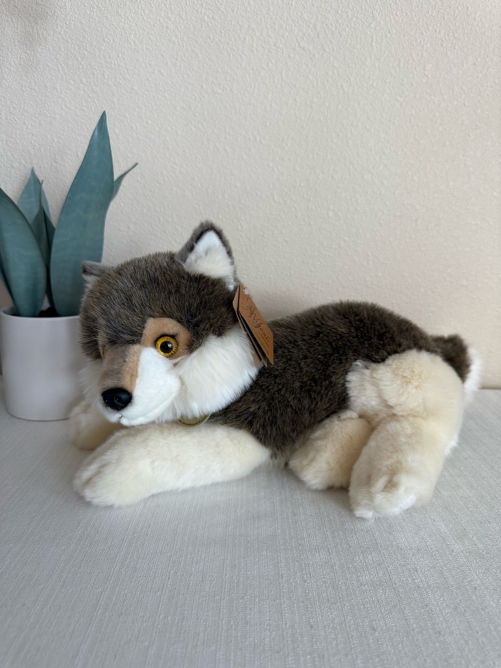 New Miyoni Cuddly Husky Plush Toy - Brown and Cream Stuffed Animal
